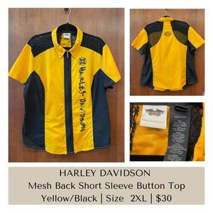 Women's HARLEY-DAVIDSON Short Sleeve Mesh Insert Top - Yellow/Black 2XL